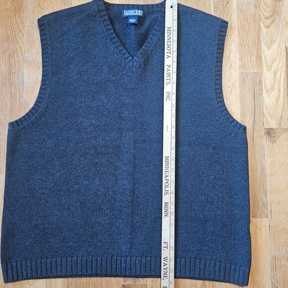 Lands' End Sweater Vest Mens L Gray Cotton Knit V Neck Pullover Preppy Old Money - Picture 7 of 7